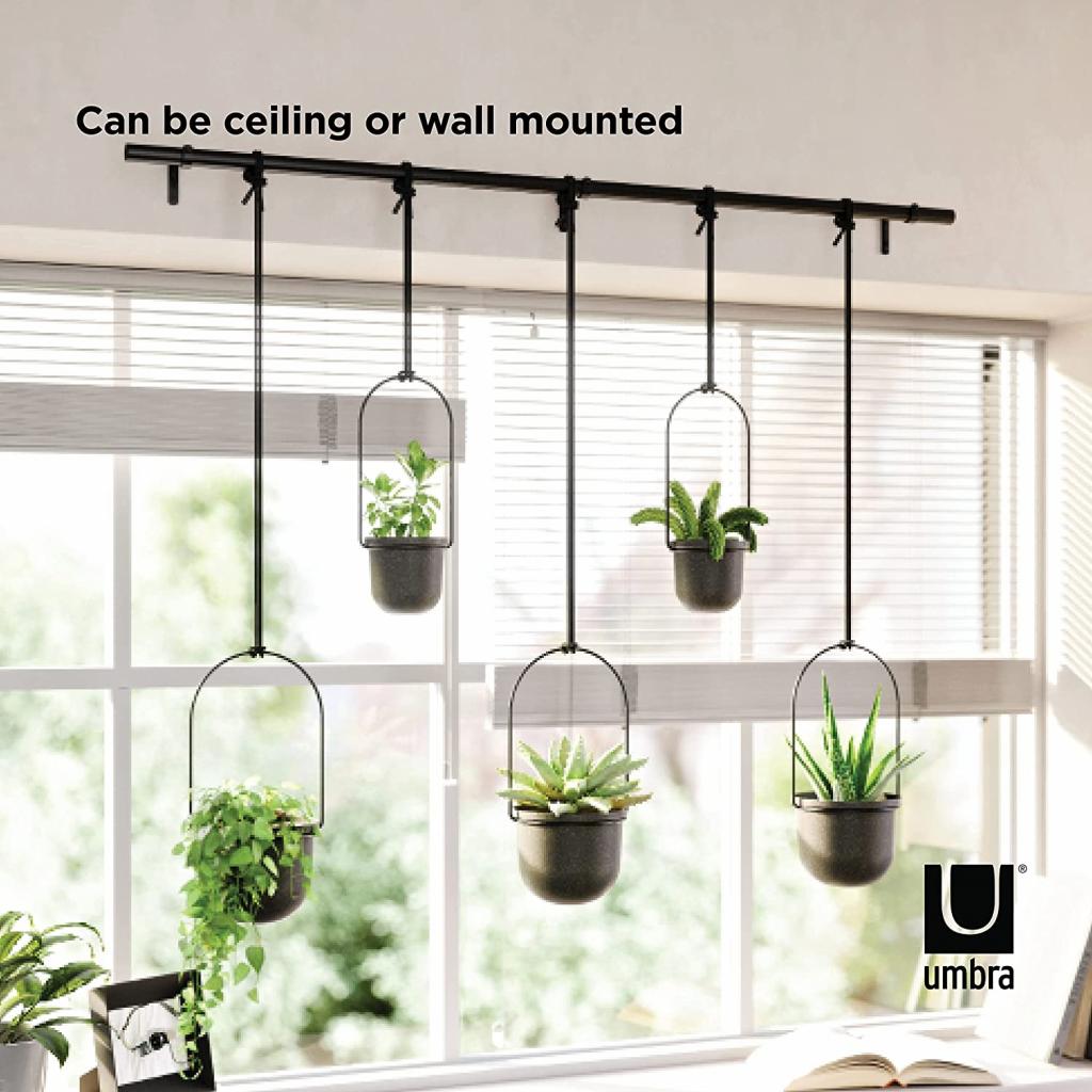 Umbra Triflora BLACK Hängeblumentopf 5er-Set, Wandvase, Blumentopf, Blumenampel für Wand-& Deckenanbringung