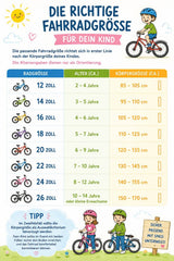 Tabelle mit der richtigen Fahrradgröße je Kindergröße