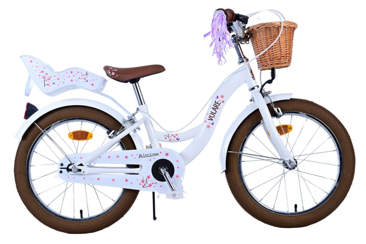 Volare Blossom Kinderfahrrad für Mädchen - 18 Zoll - Weiß mit Zweihandbremsen