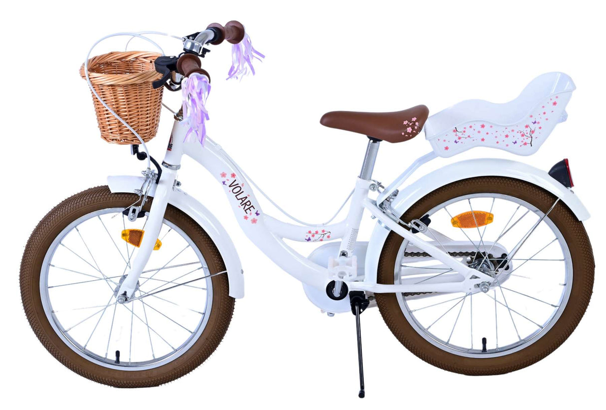 Volare Blossom Kinderfahrrad für Mädchen - 18 Zoll - Weiß mit Zweihandbremsen