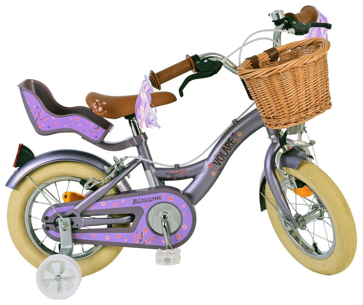 Volare Blossom Kinderfahrrad für Mädchen - 12 Zoll - Lila mit zwei Handbremsen