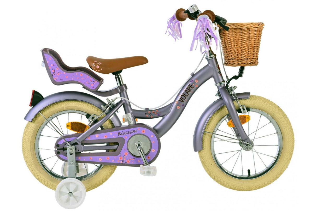 Volare Blossom Kinderfahrrad für Mädchen - 14 Zoll in Lila mit Zweihandbremsen