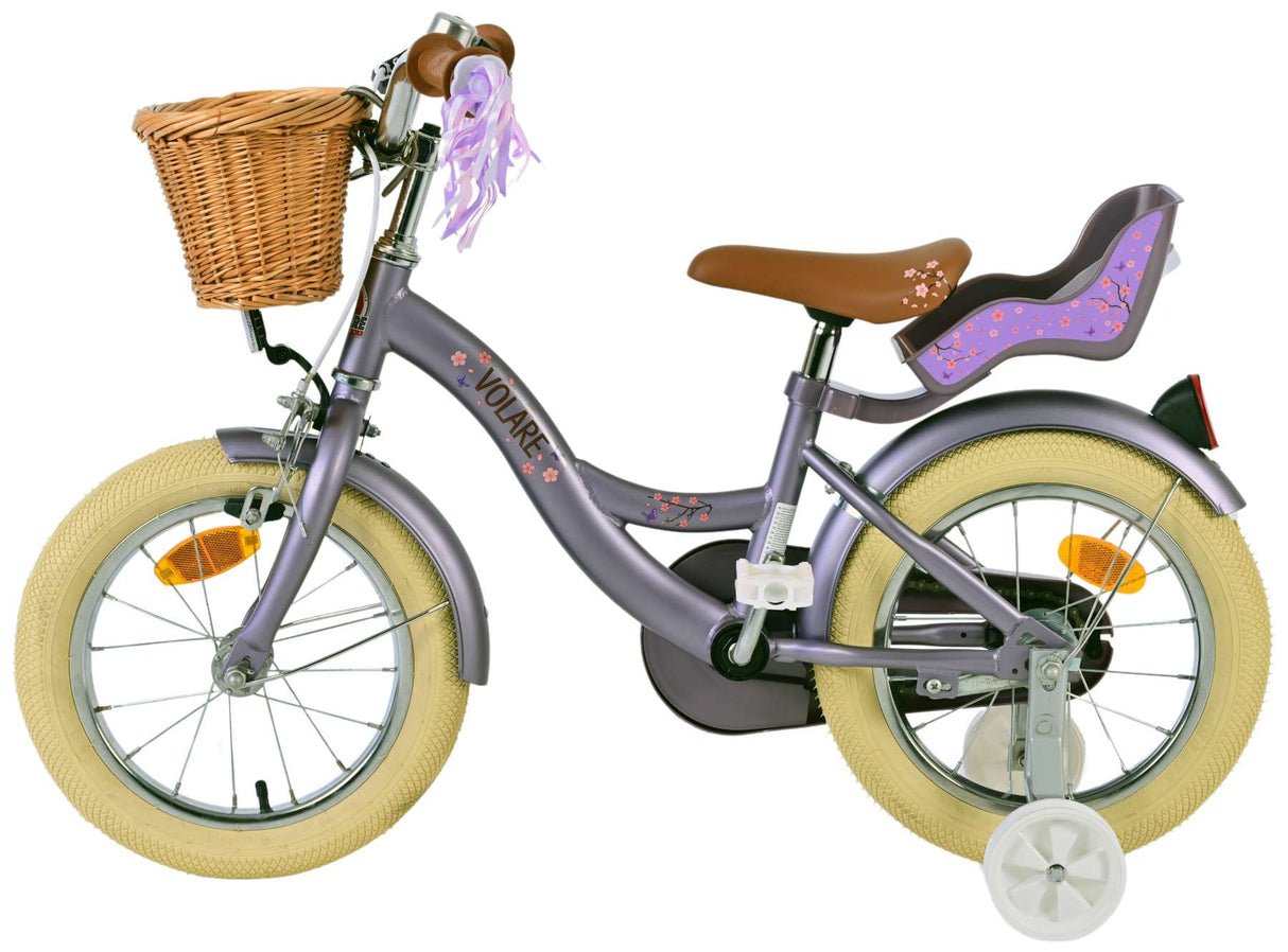 Volare Blossom Kinderfahrrad für Mädchen - 14 Zoll in Lila für sicheres Fahren