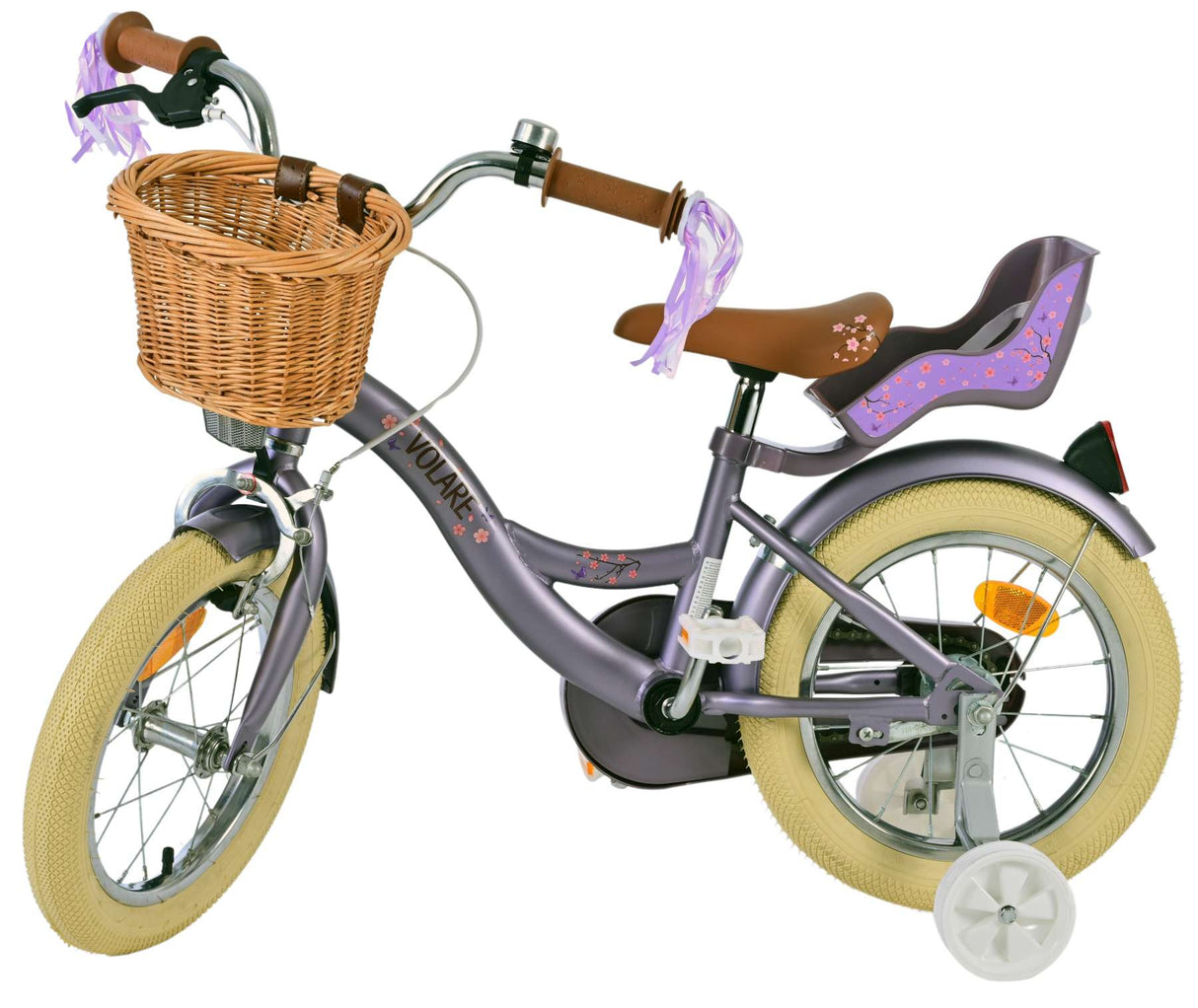 Volare Blossom Kinderfahrrad für Mädchen - 14 Zoll in Lila für sicheres Fahren