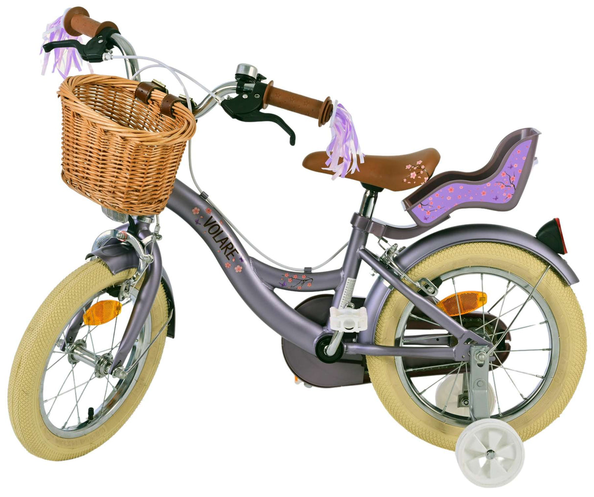 Volare Blossom Kinderfahrrad für Mädchen - 14 Zoll in Lila mit Zweihandbremsen