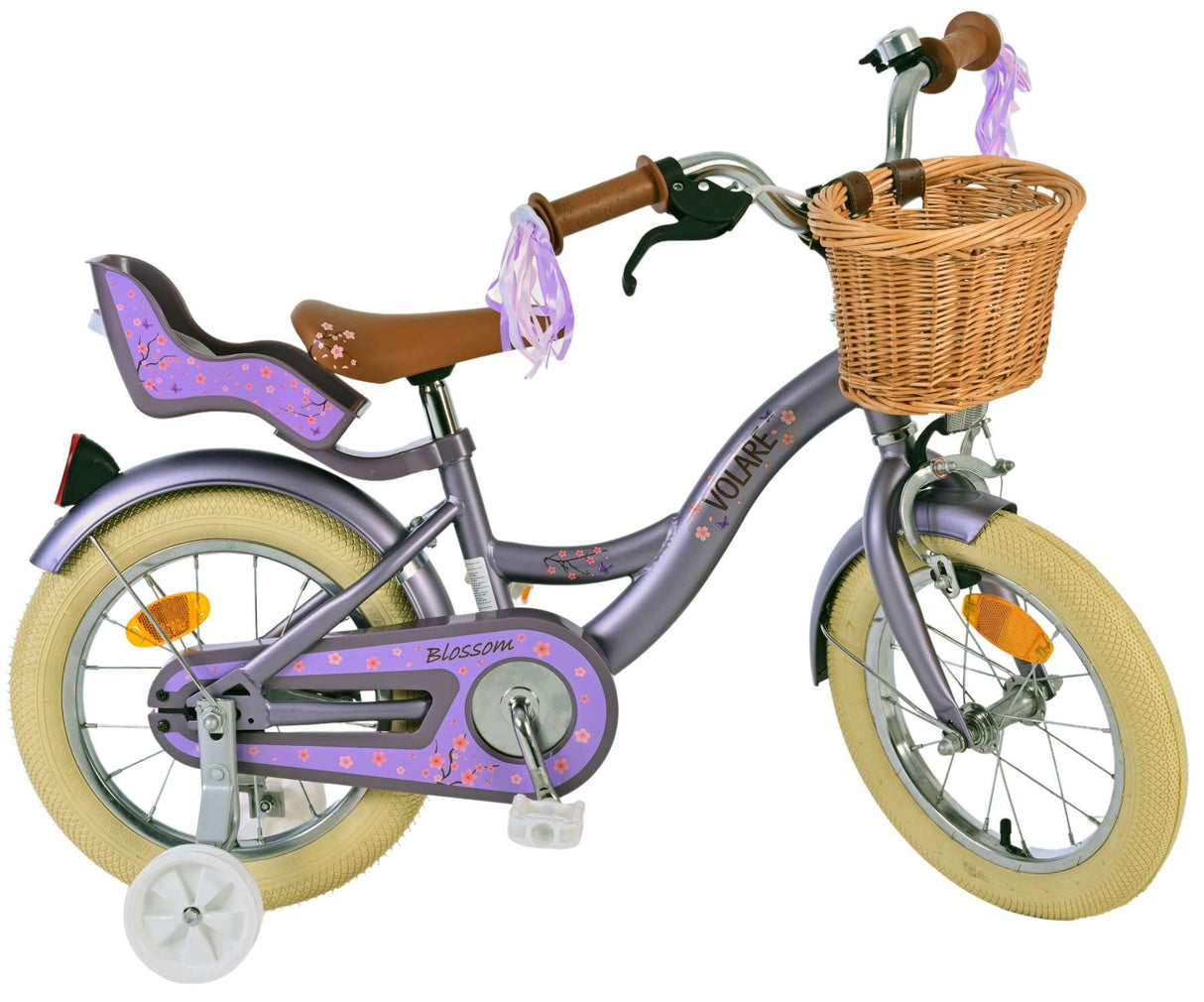 Volare Blossom Kinderfahrrad für Mädchen - 14 Zoll in Lila für sicheres Fahren