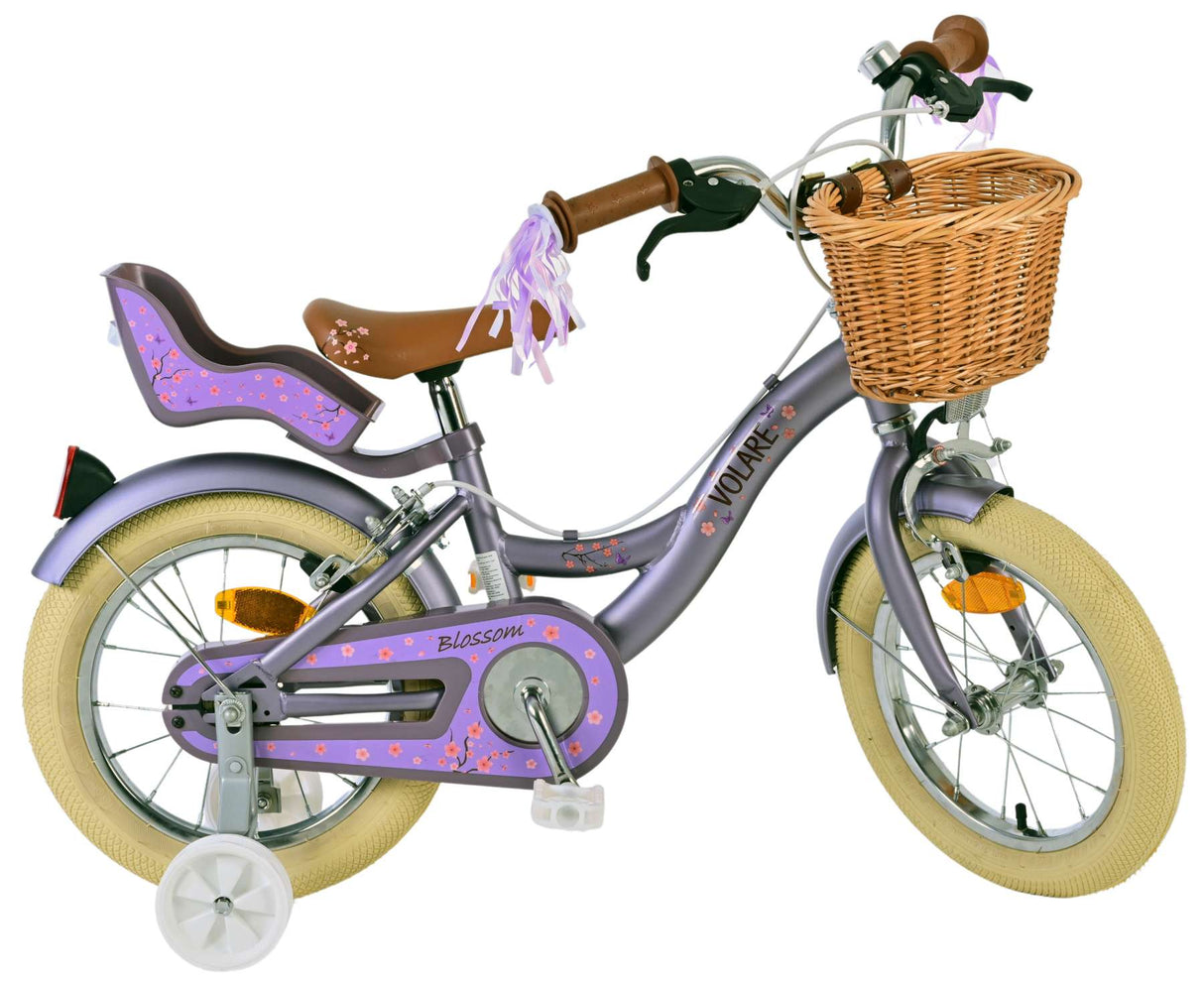 Volare Blossom Kinderfahrrad für Mädchen - 14 Zoll in Lila mit Zweihandbremsen