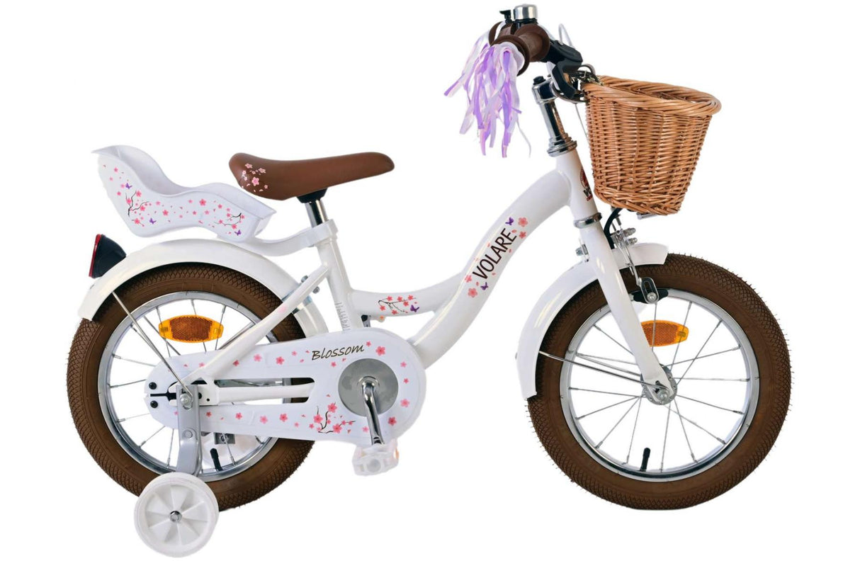 Volare Blossom 14 Zoll Kinderfahrrad für Mädchen in Weiß - Sicher und Komfortabel