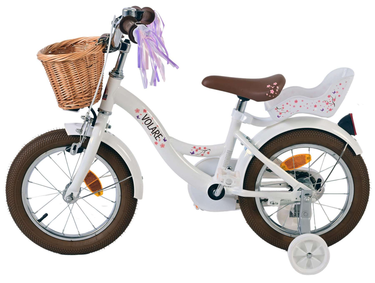 Volare Blossom 14 Zoll Kinderfahrrad für Mädchen in Weiß - Sicher und Komfortabel