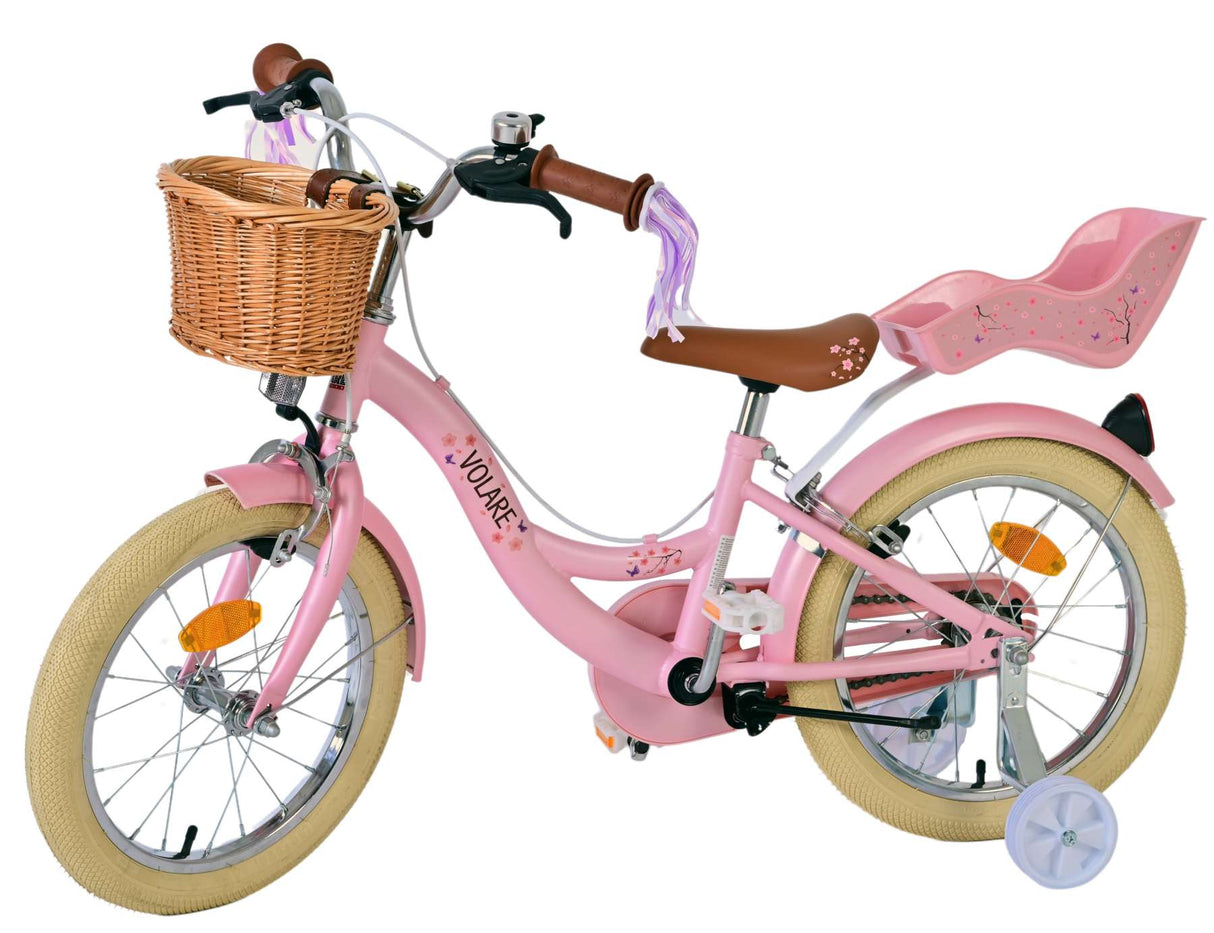 Volare Blossom Kinderfahrrad für Mädchen - 16 Zoll in Rosa mit Zweihandbremsen