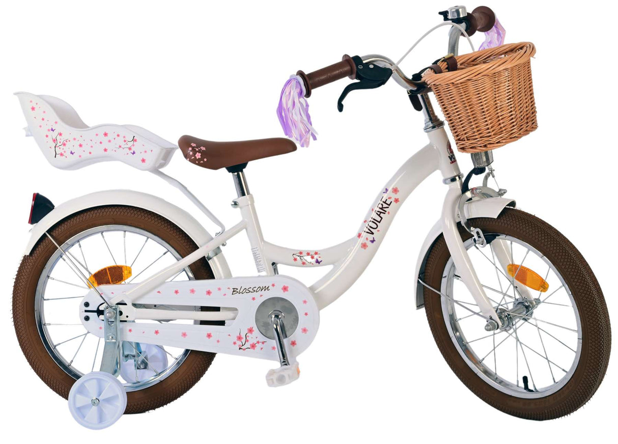 Volare Blossom Kinderfahrrad für Mädchen - 16 Zoll in Weiß für sicheres Fahren