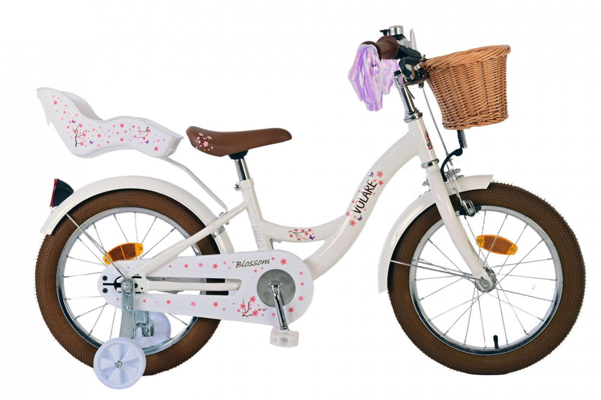 Volare Blossom Kinderfahrrad für Mädchen - 16 Zoll in Weiß für sicheres Fahren