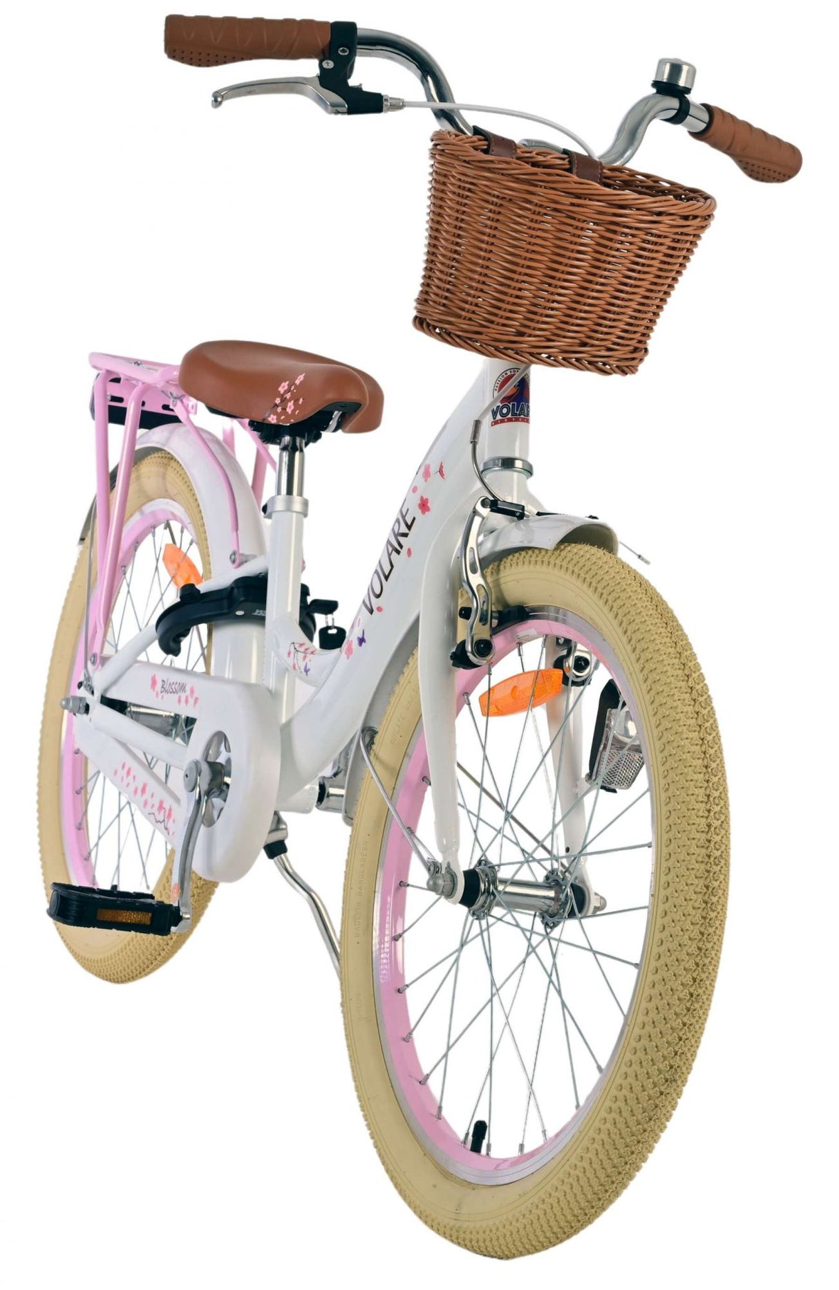 Volare Blossom Kinderfahrrad für Mädchen - 20 Zoll in Weiß mit Blütendesign