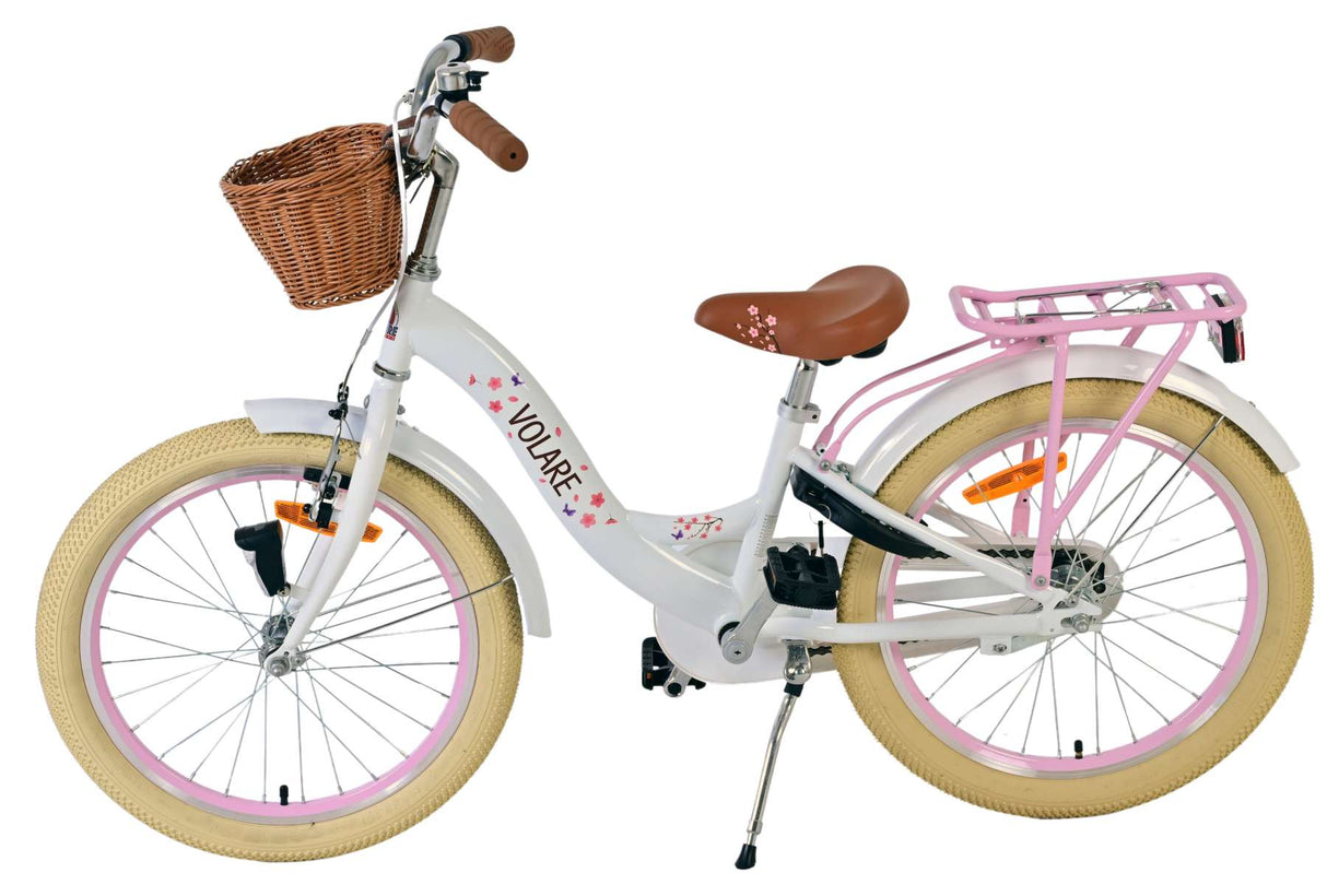Volare Blossom Kinderfahrrad für Mädchen - 20 Zoll in Weiß mit Blütendesign
