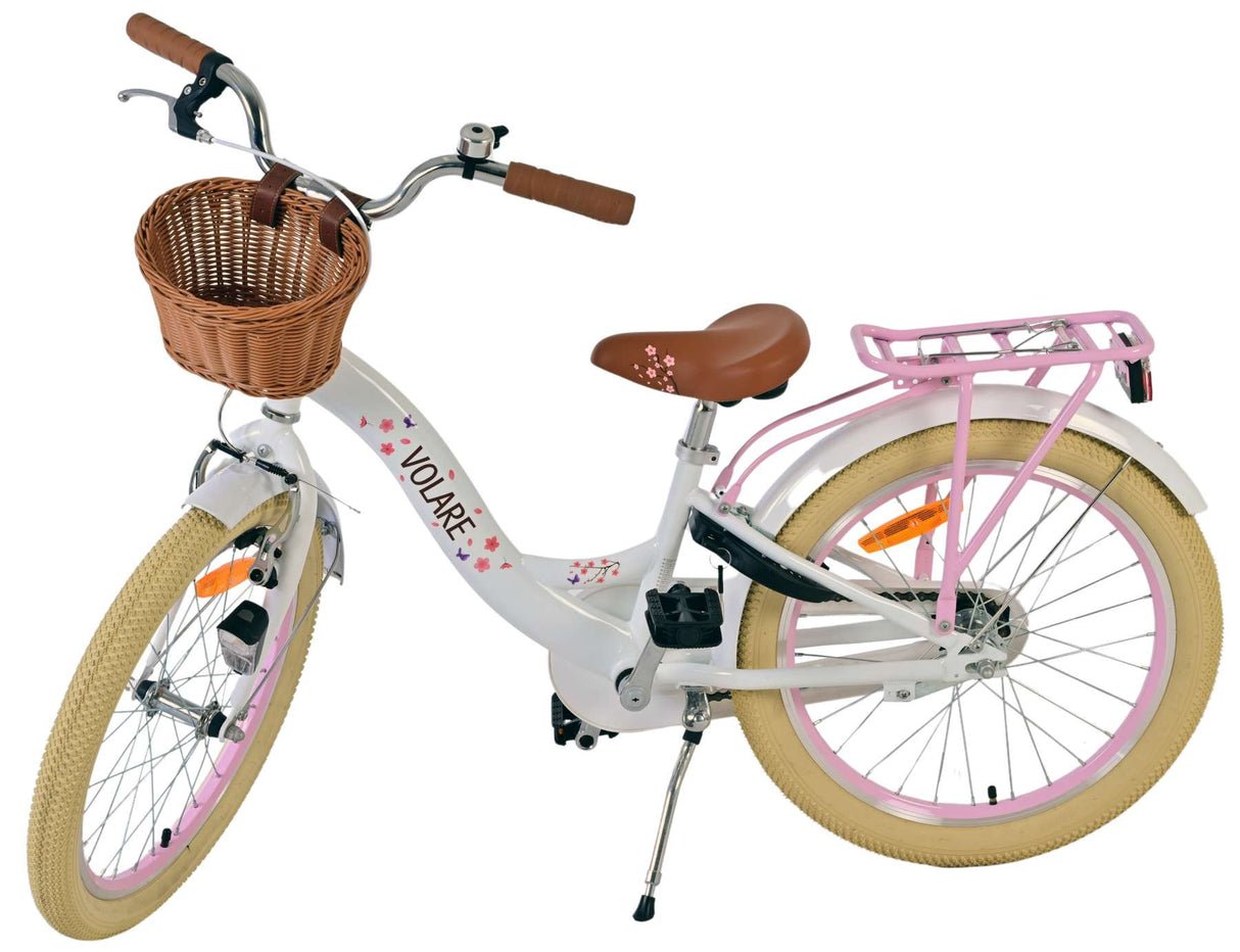 Volare Blossom Kinderfahrrad für Mädchen - 20 Zoll in Weiß mit Blütendesign