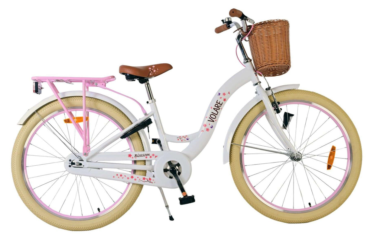 Volare Blossom Kinderfahrrad für Mädchen - 24 Zoll in Weiß mit Blumenmotiven