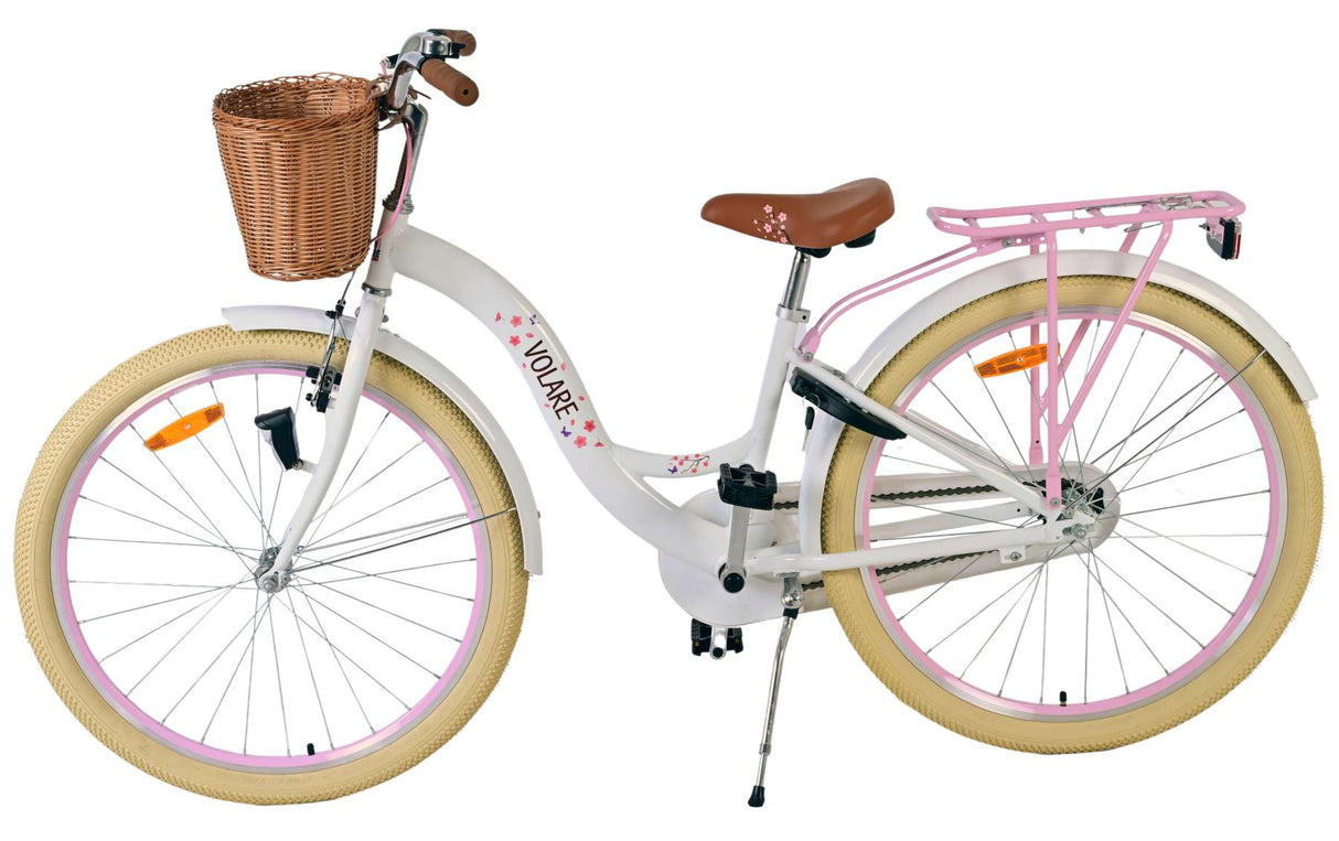 Volare Blossom Kinderfahrrad für Mädchen - 26 Zoll in Weiß mit Sicherheitsmerkmalen
