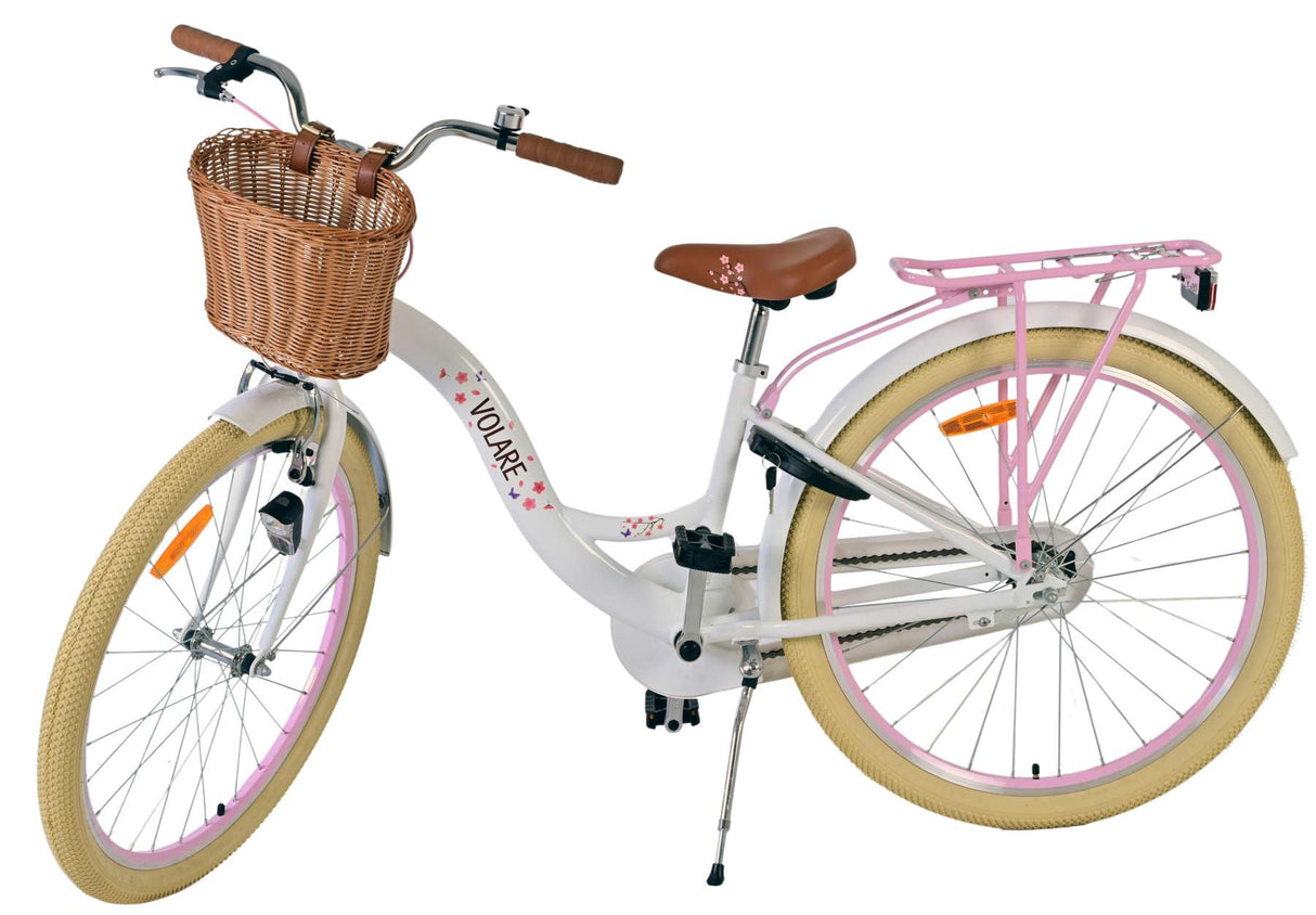 Volare Blossom Kinderfahrrad für Mädchen - 26 Zoll in Weiß mit Sicherheitsmerkmalen