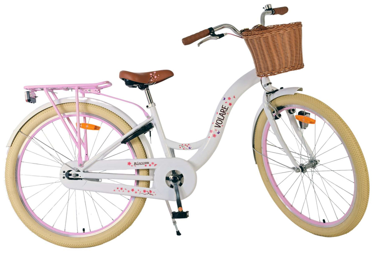 Volare Blossom Kinderfahrrad für Mädchen - 26 Zoll in Weiß mit Sicherheitsmerkmalen