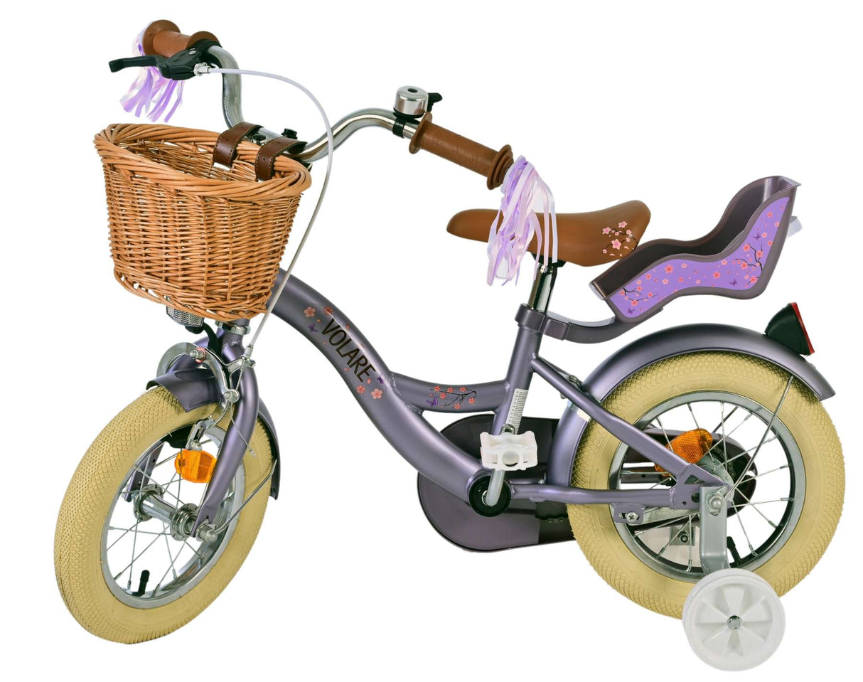 Volare Blossom Kinderfahrrad für Mädchen - 12 Zoll in Lila für sicheres Fahren