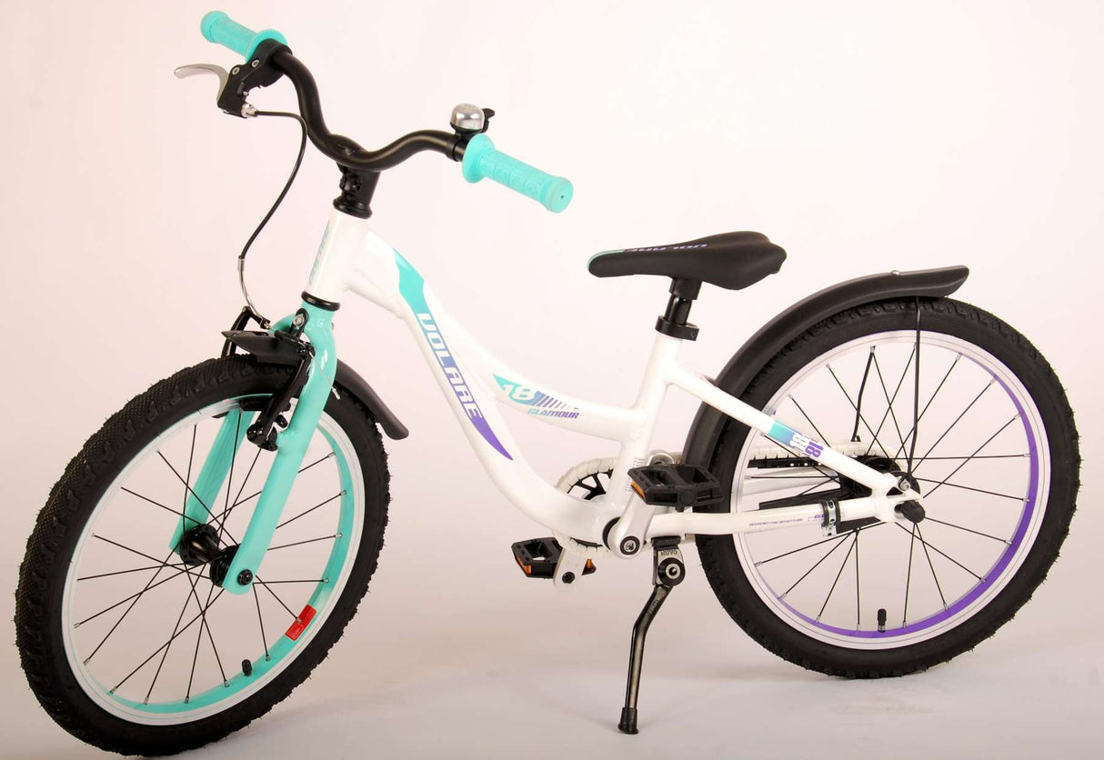 Volare Glamour Kinderfahrrad - Mädchen - 18 Zoll - Weiß/Mintgrün - Prime Collection