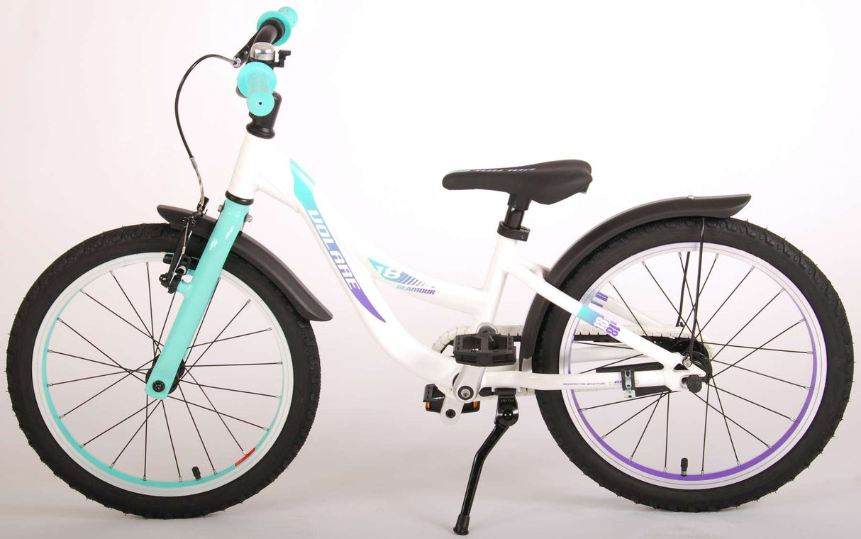 Volare Glamour Kinderfahrrad - Mädchen - 18 Zoll - Weiß/Mintgrün - Prime Collection