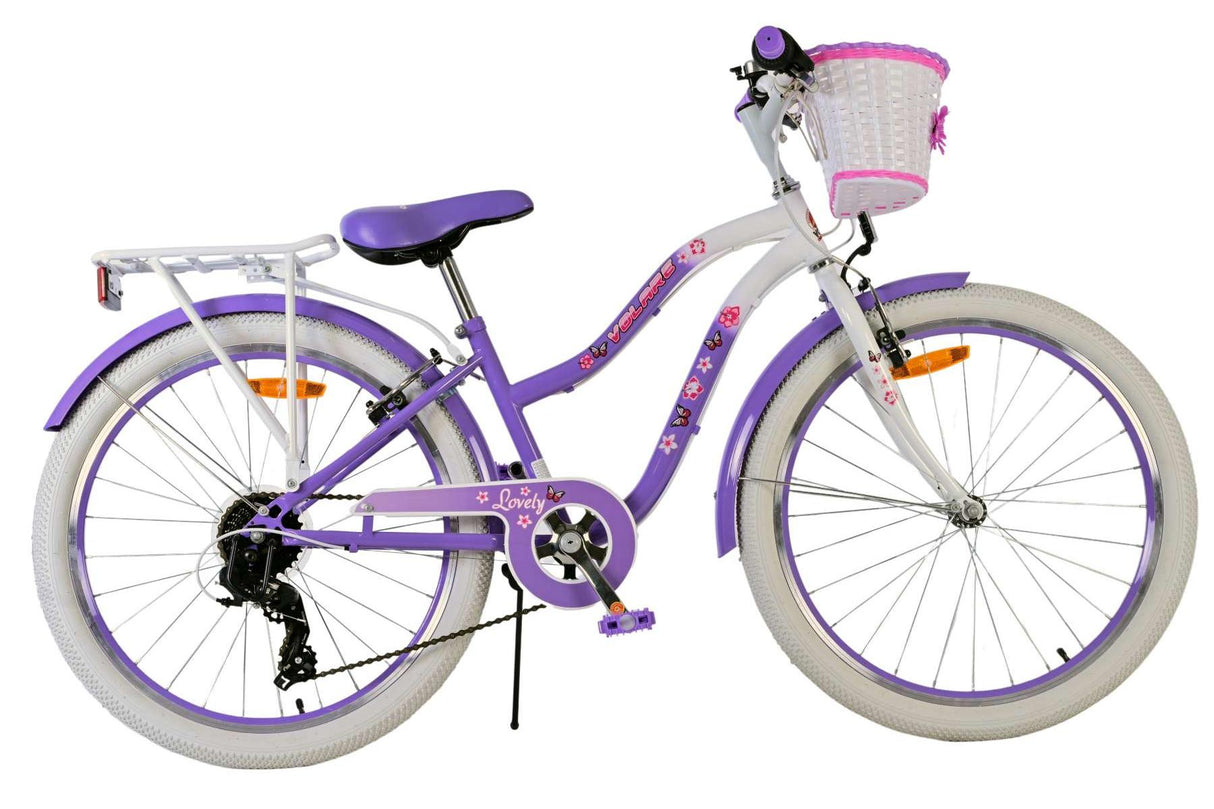 Volare Lovely Kinderfahrrad für Mädchen - 24 Zoll in Lila mit 7 Gängen