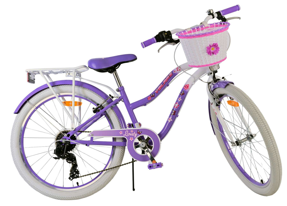 Volare Lovely Kinderfahrrad für Mädchen - 24 Zoll in Lila mit 7 Gängen