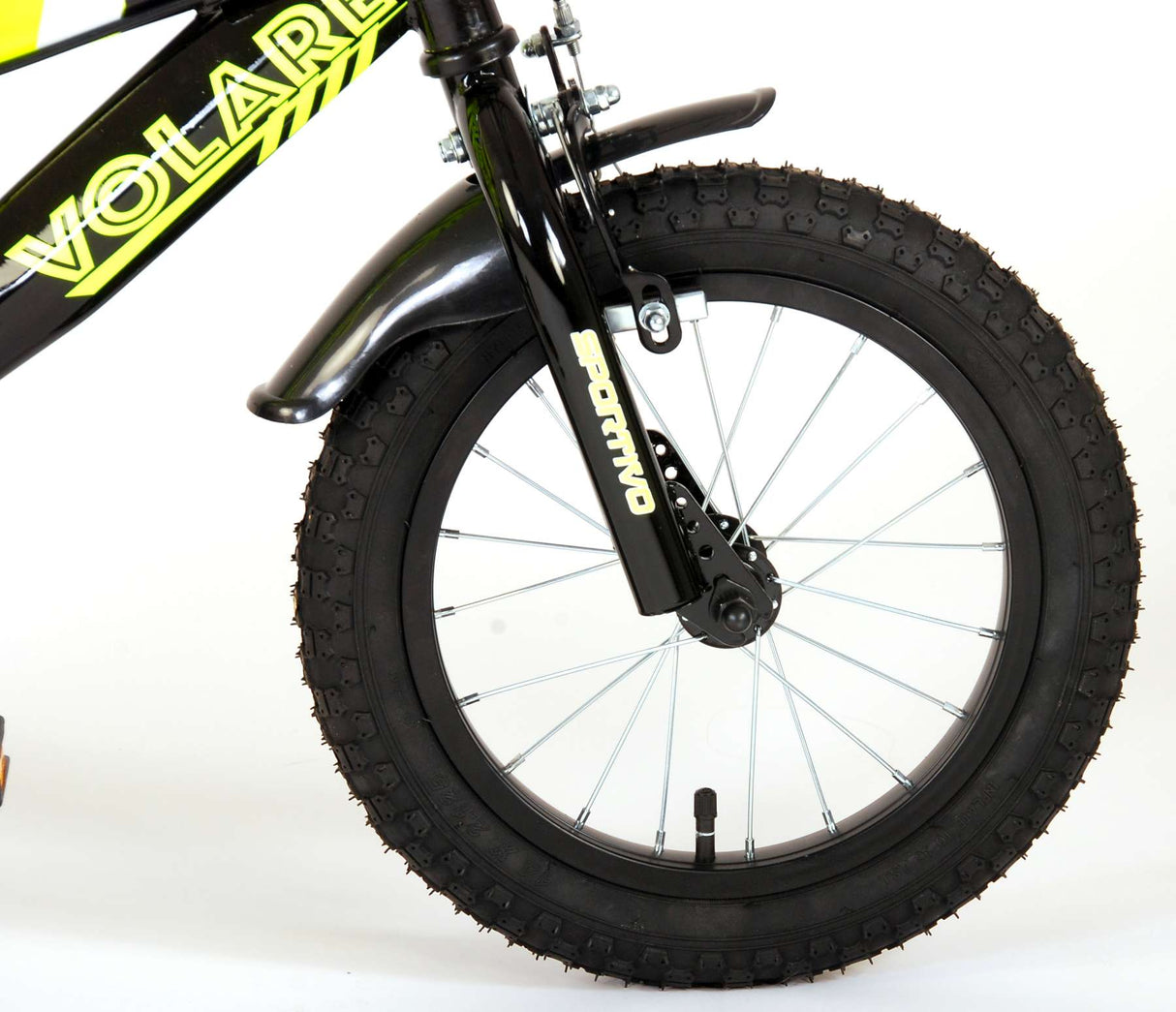 Volare Sportivo Kinderfahrrad - Jungen - 14 Zoll - Neon Gelb/Schwarz - Abnehmbare Stützräder und Flaschenhalter