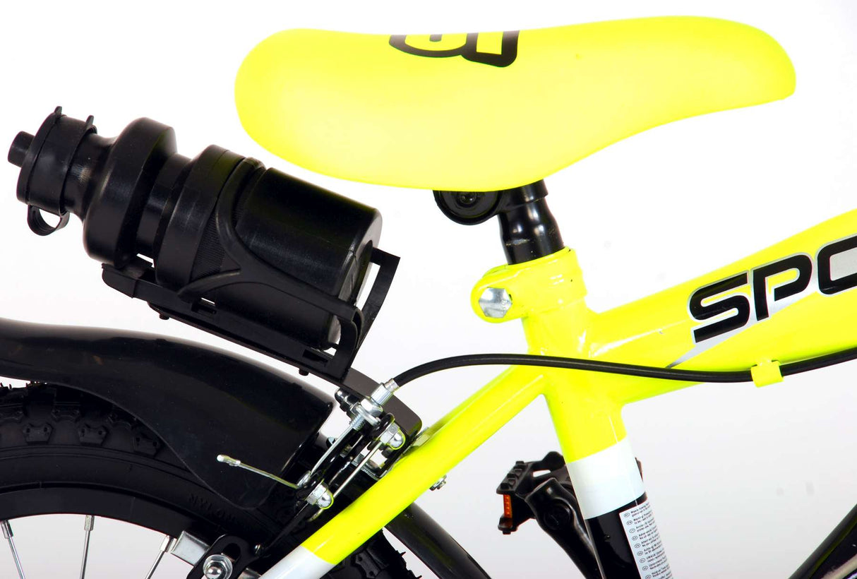 Volare Sportivo Kinderfahrrad - Jungen - 14 Zoll - Neon Gelb/Schwarz - Abnehmbare Stützräder und Flaschenhalter