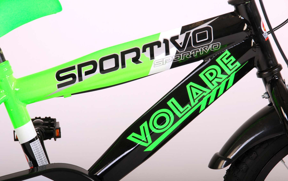 Volare Sportivo Kinderfahrrad - Jungen - 16 Zoll - Neongrün Schwarz - Zwei Handbremsen - 95% zusammengebaut