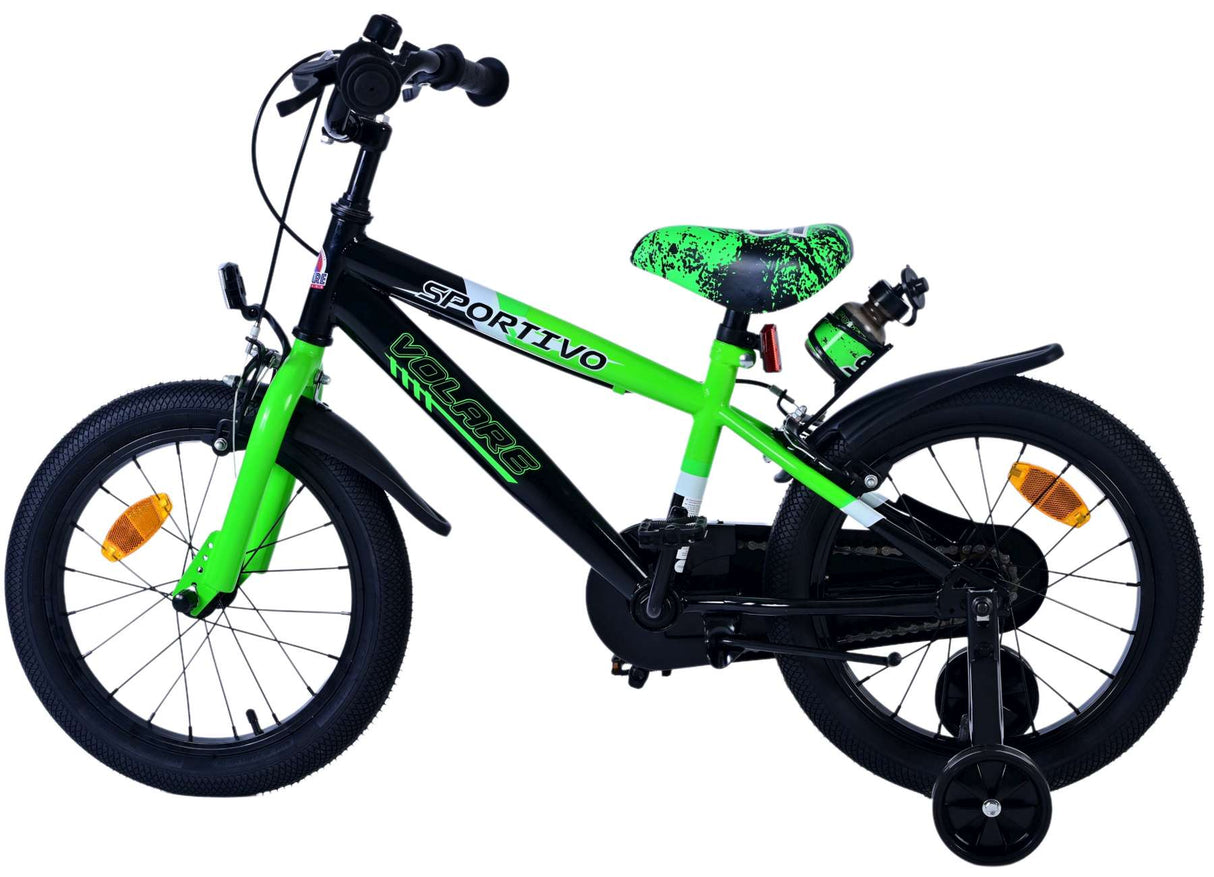 Volare Sportivo Kinderfahrrad für Jungen - 16 Zoll in Grün Schwarz mit Zweihandbremsen