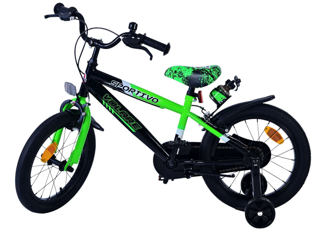 Volare Sportivo Kinderfahrrad für Jungen - 16 Zoll in Grün Schwarz mit Zweihandbremsen