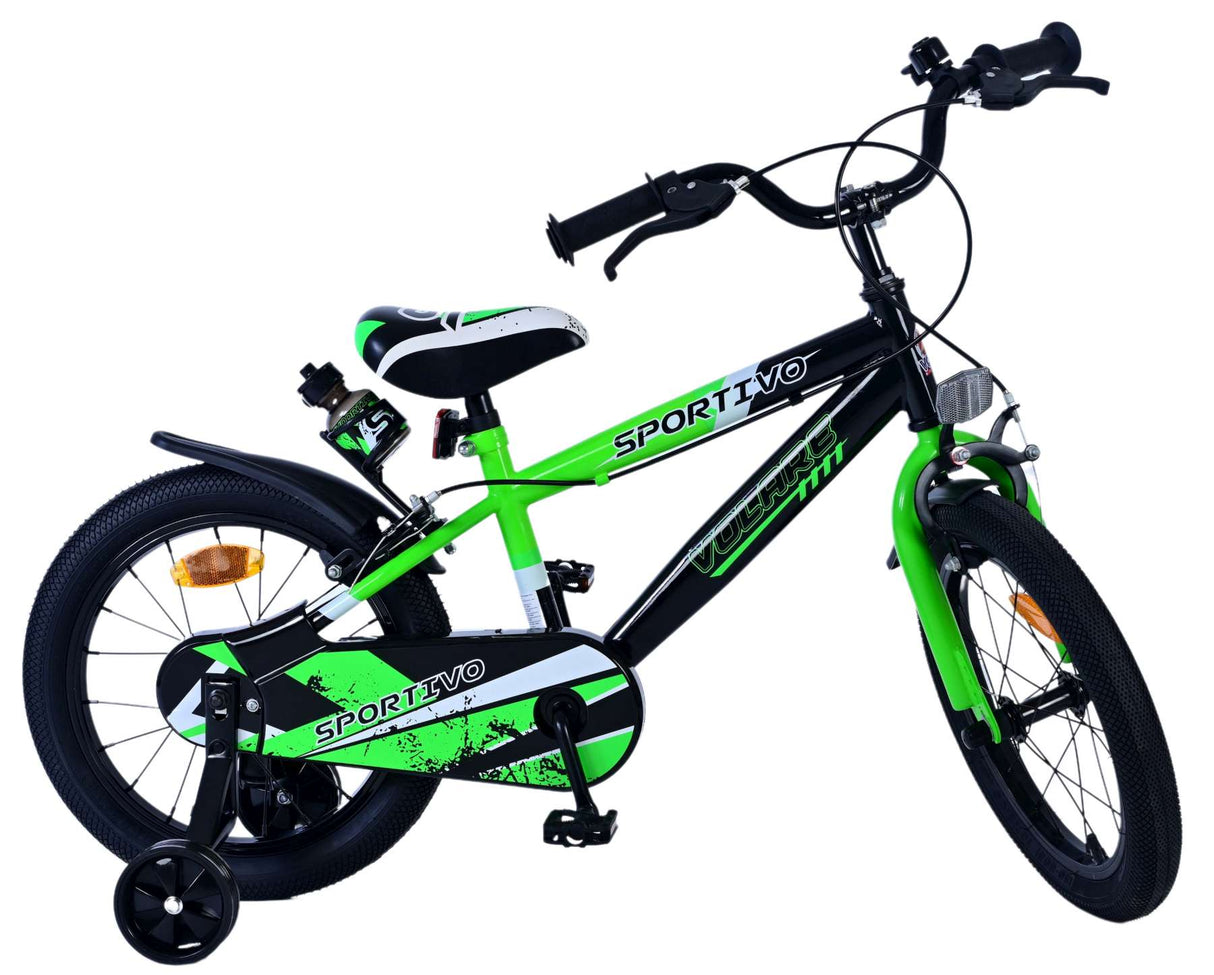 Volare Sportivo Kinderfahrrad für Jungen - 16 Zoll in Grün Schwarz mit Zweihandbremsen