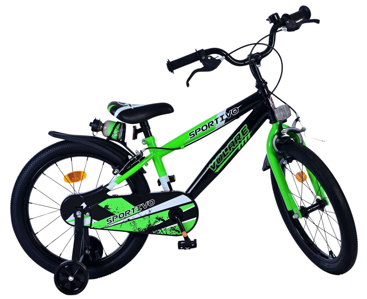 Volare Sportivo Kinderfahrrad für Jungen - 18 Zoll in Grün Schwarz mit Zweihandbremsen