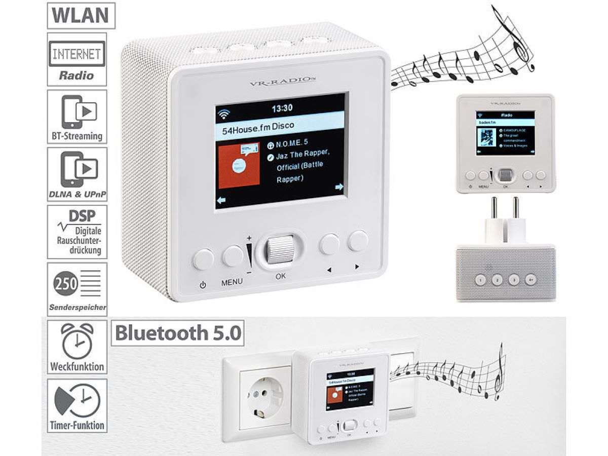 VR-Radio IRS-310 Internet Steckdosenradio mit WLAN & Bluetooth 5, 6,1-cm-Display, 6 Watt