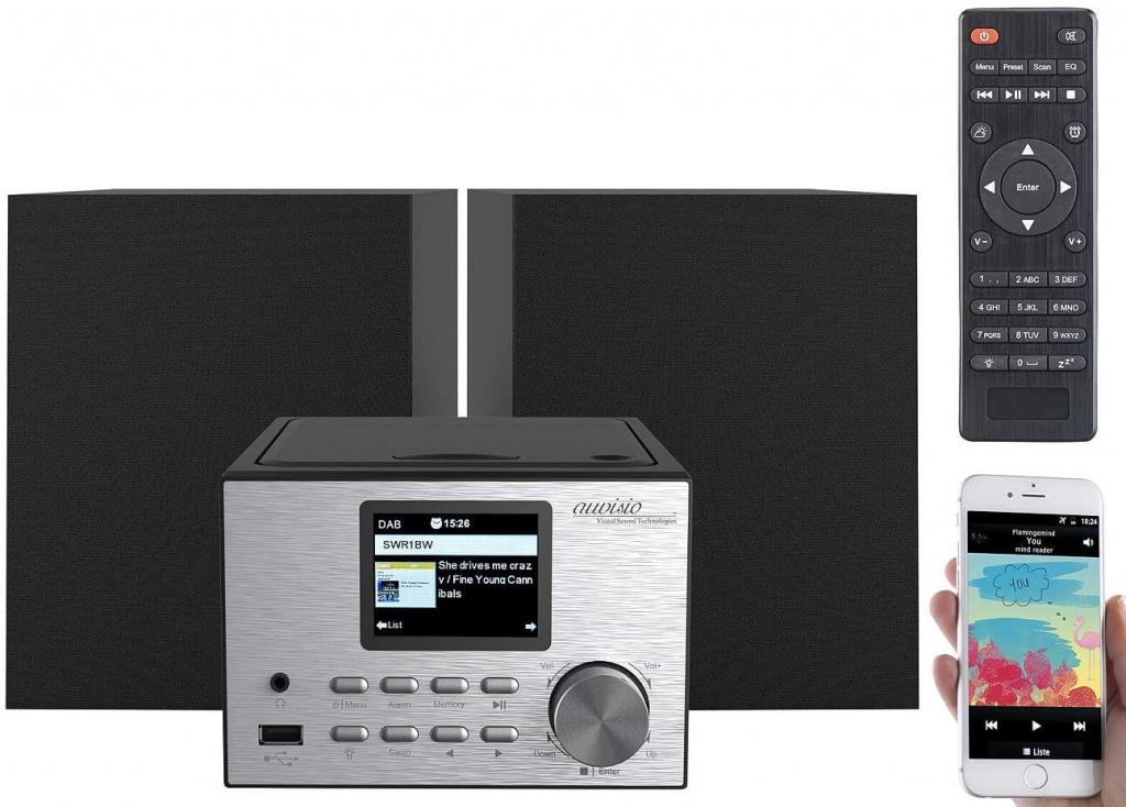 auvisio IRS-500.mini Micro-Stereoanlage mit Webradio, DAB+, FM, CD, Bluetooth, USB, 60 Watt