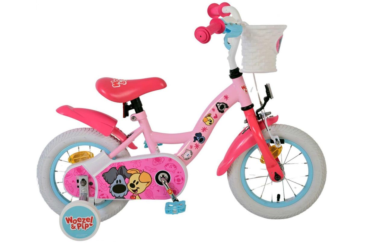 Volare Woezel & Pip Kinderfahrrad für Mädchen - 12 Zoll in Rosa mit Sicherheitsmerkmalen