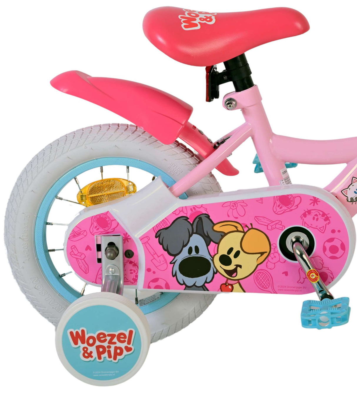 Volare Woezel & Pip Kinderfahrrad für Mädchen - 12 Zoll in Rosa mit Sicherheitsmerkmalen