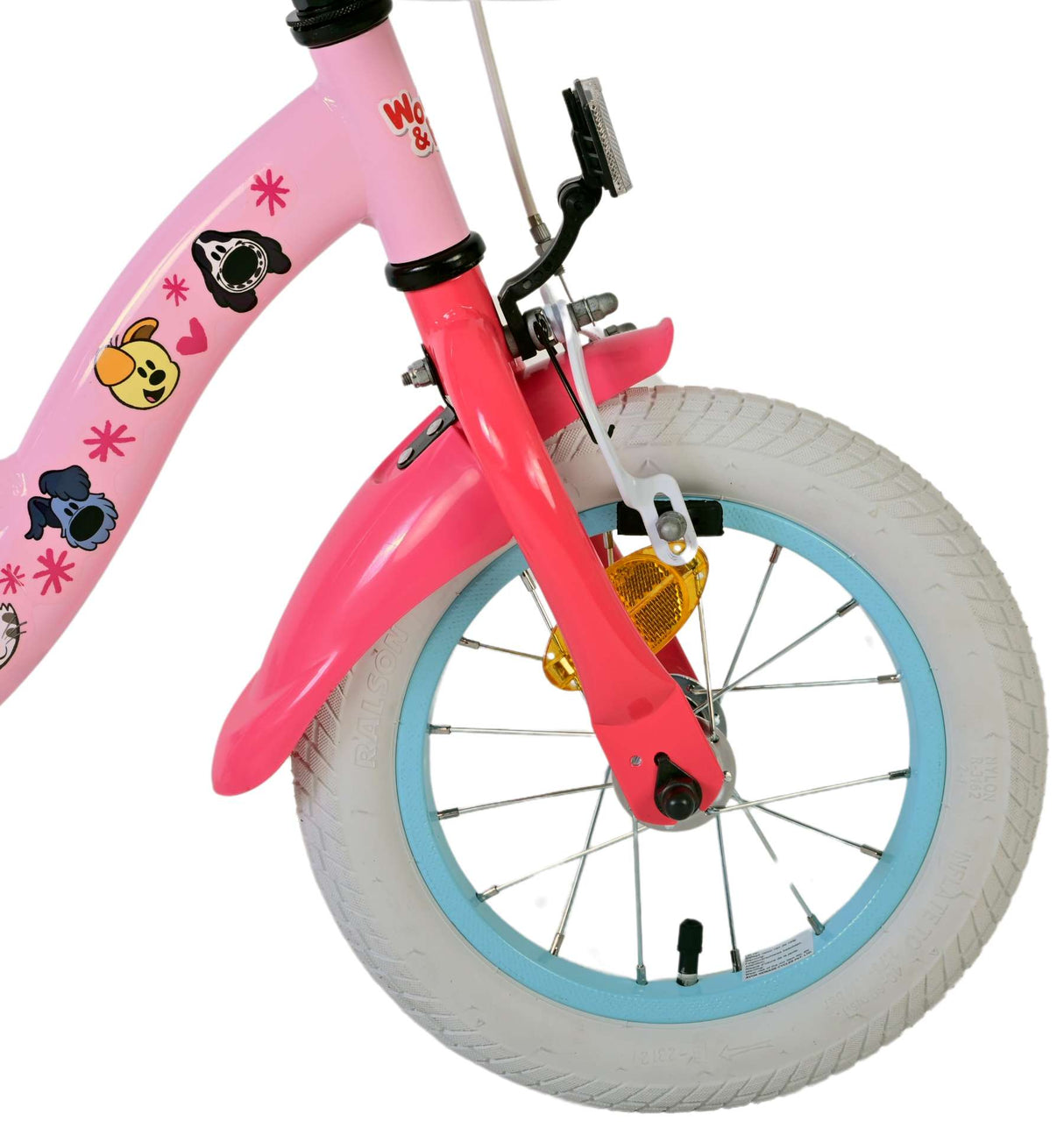 Volare Woezel & Pip Kinderfahrrad für Mädchen - 12 Zoll in Rosa mit Sicherheitsmerkmalen