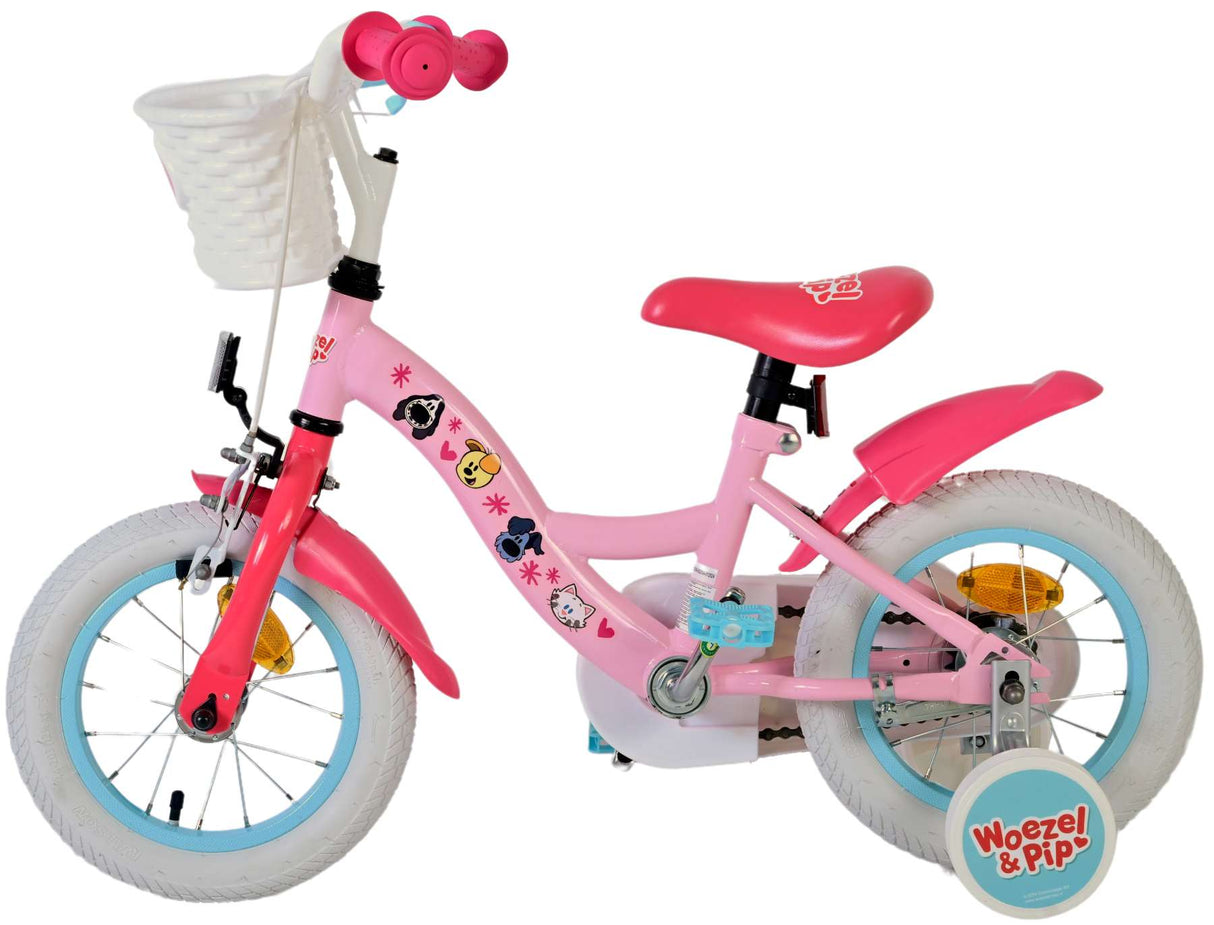 Volare Woezel & Pip Kinderfahrrad für Mädchen - 12 Zoll in Rosa mit Sicherheitsmerkmalen