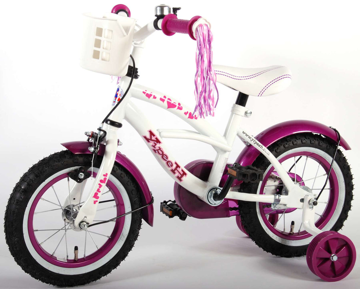 Volare Heart Cruiser Kinderfahrrad - Mädchen - 12 Zoll - Weiß/Lila