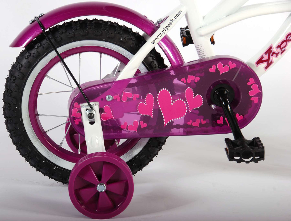 Volare Heart Cruiser Kinderfahrrad - Mädchen - 12 Zoll - Weiß/Lila