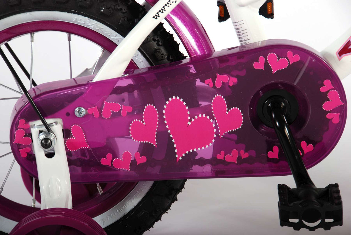 Volare Heart Cruiser Kinderfahrrad - Mädchen - 12 Zoll - Weiß/Lila