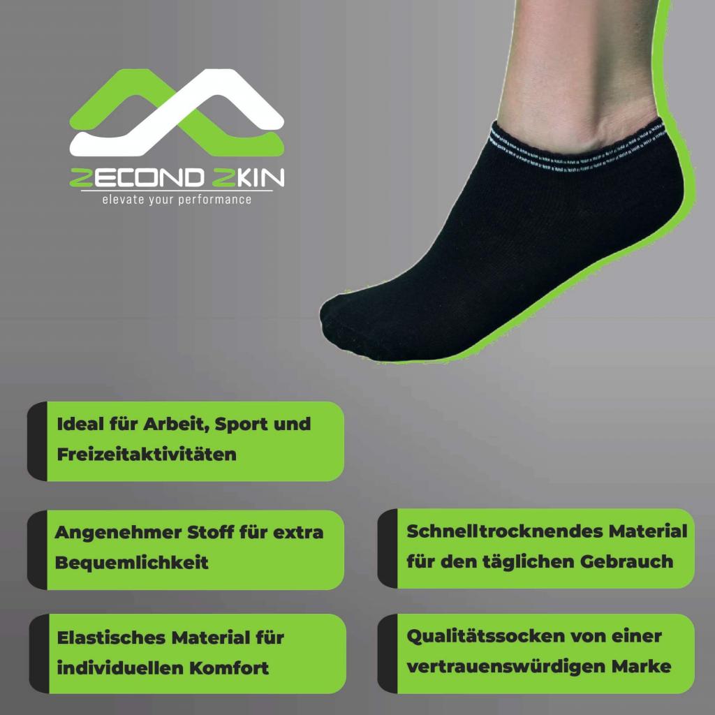 Zecond Zkin 8 Paar Sneaker Socken Gr. 32 - 38 schwarz Sommersocken Füßlinge aus Baumwolle