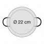 Preview: Abmessung der Paella Pfanne: Durchmesser am oberen Rand: 22,0 cm, Durchmesser am Pfannenboden: 18,0 cm, Höhe der Paella Pfanne: 3,2 cm