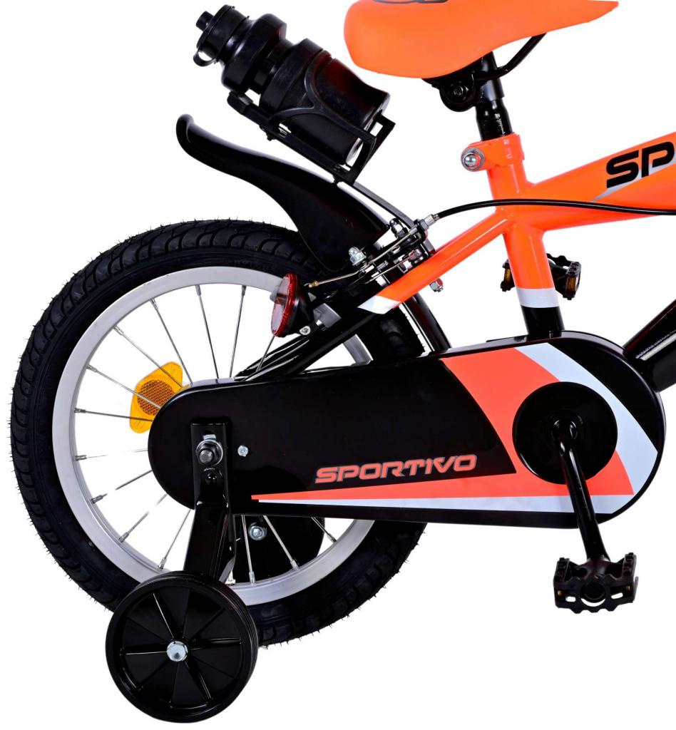 Volare Sportivo Kinderfahrrad - Jungen - 14 Zoll - Neon Orange/Schwarz - Abnehmbare Stützräder und Flaschenhalter