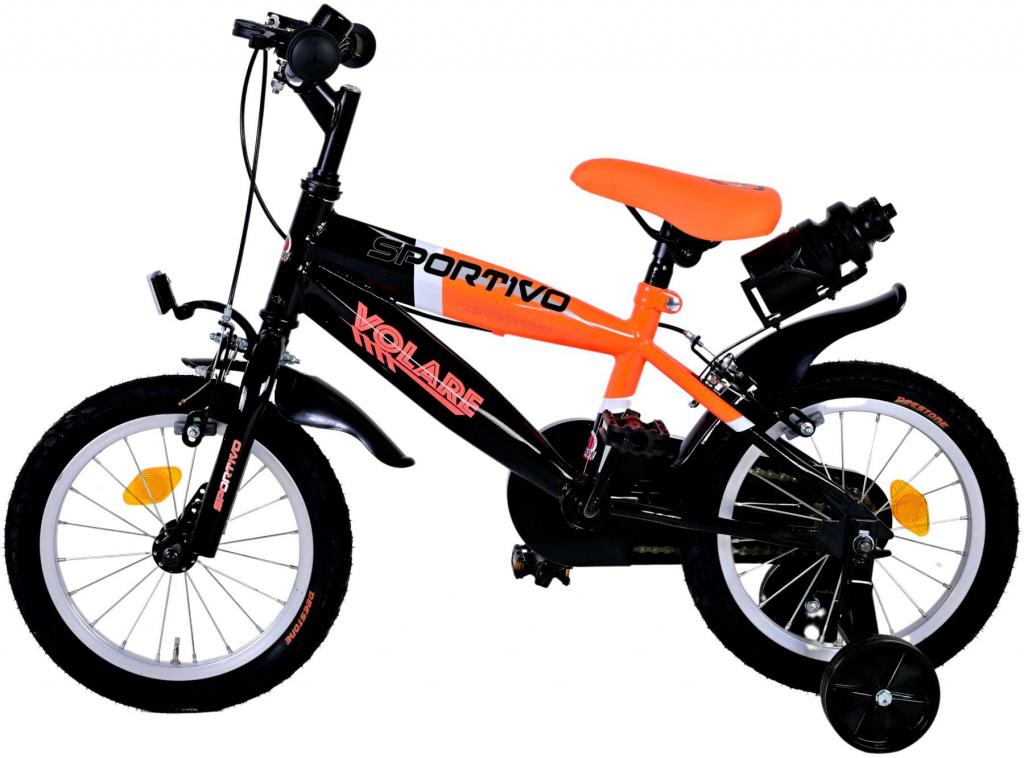 Volare Sportivo Kinderfahrrad - Jungen - 14 Zoll - Neon Orange/Schwarz - Abnehmbare Stützräder und Flaschenhalter
