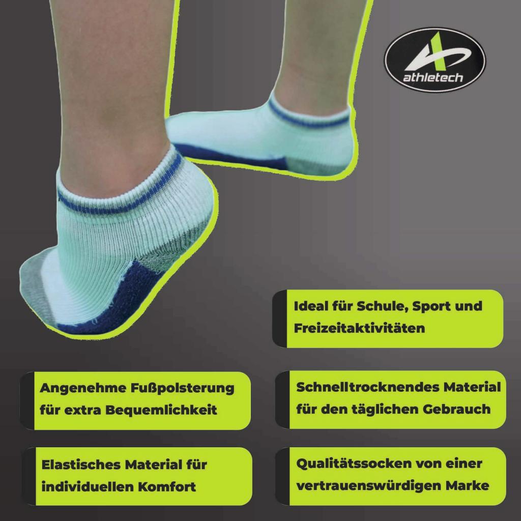 Funktionen der Athletech 6 Paar Low-Cut-Sportsocken für Kinder 3-5 Jahre bis Gr. 34 bunt