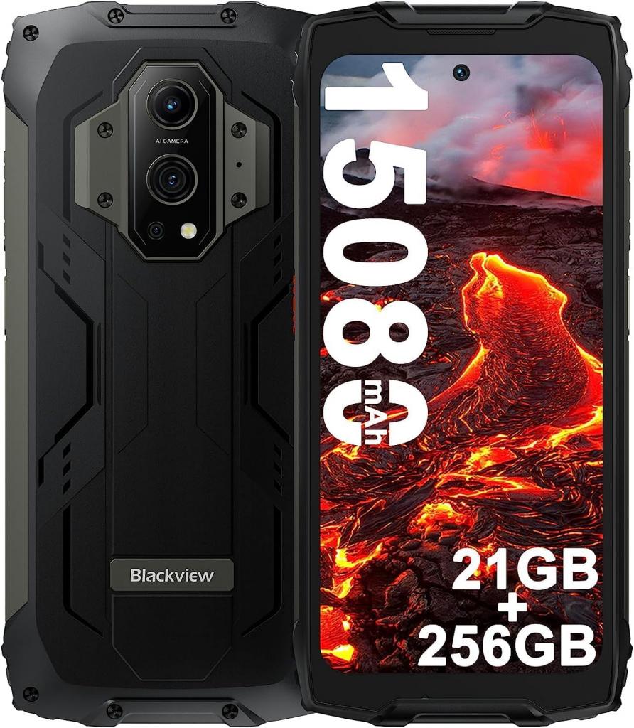 Blackview BV9300 Smartphone schwarz mit 21GB RAM/256GB ROM Vorder- und Rückansicht